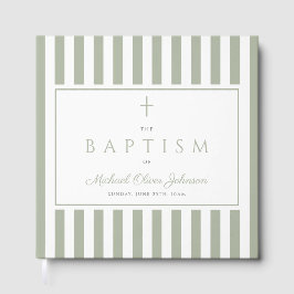 Livro De Visitas Elegant Religious Sage Green Stripes Baptism
