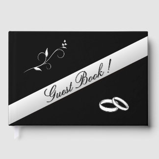 Livro De Visitas Elegant Rings Black and White Wedding