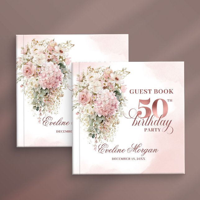 Livro De Visitas Elegant Rose Gold Blush Floral 50th Birthday Party (Elegant Rose Gold Blush Floral 50th Birthday Party Guest Book

)