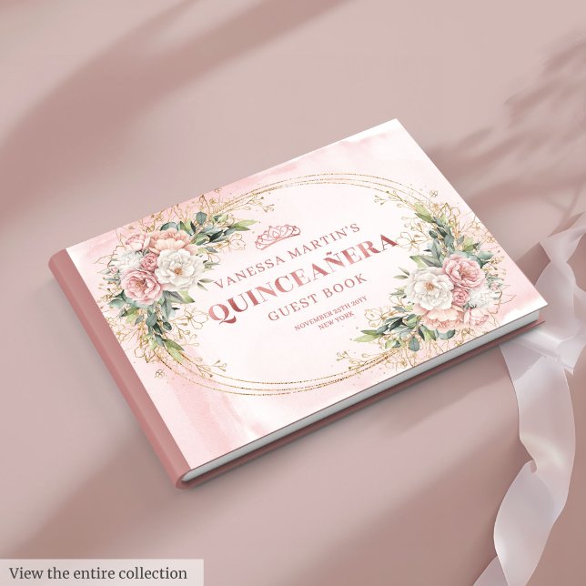 Livro De Visitas Elegant Rose Gold Floral Eucalyptus Quinceañera  (Elegant Rose Gold Floral Eucalyptus Quinceañera Guest Book

)
