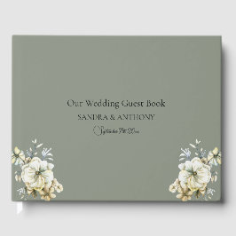 Livro De Visitas Elegant Sage Green Floral Wedding Guest Book