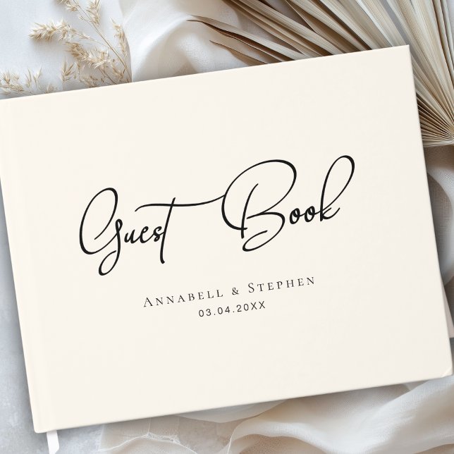 Livro De Visitas Elegant, Script Font Beige Wedding  (Elegant, Script Font Beige Wedding Custom Guest Book)