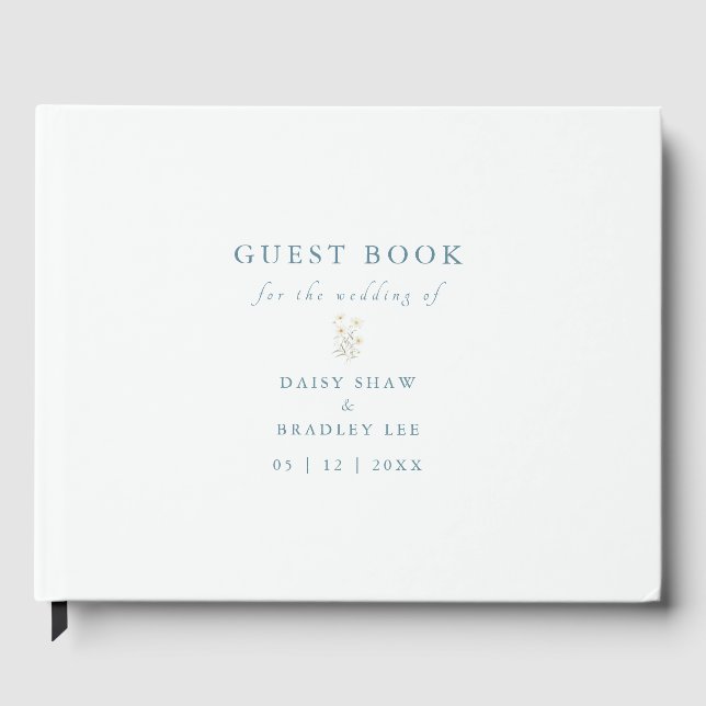 Livro De Visitas Elegant Script Modern Watercolor Daisy (Frente)