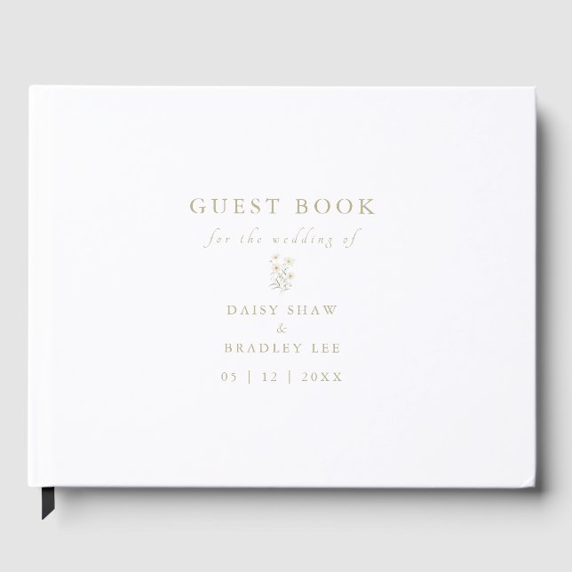 Livro De Visitas Elegant Script Modern Watercolor Daisy (Frente)