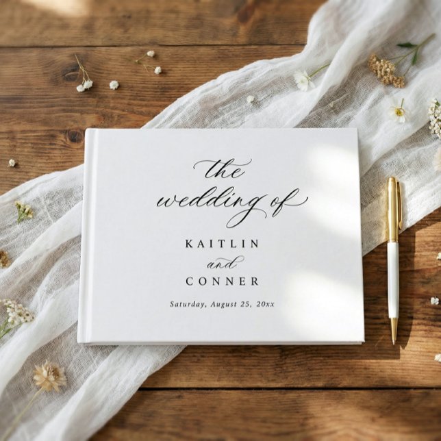 Livro De Visitas Elegant Simple Old Money Black and White Wedding (Classic black and white wedding guest book with elegant calligraphy and traditional script)