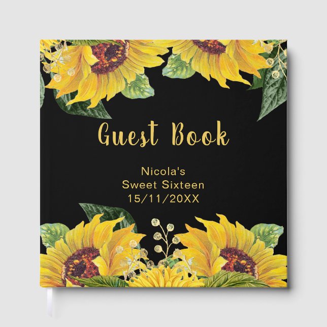 Livro De Visitas Elegant Sunflowers and Foliage Sweet Sixteen (Frente)