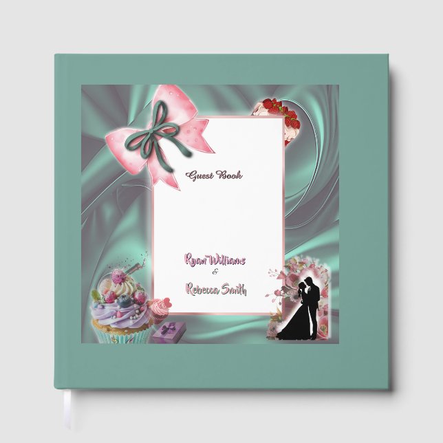 Livro De Visitas Elegant Teal & Blush Floral Wedding Guestbook (Frente)