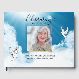 Livro De Visitas Elegant Traditional Blue and White Dove Memorial