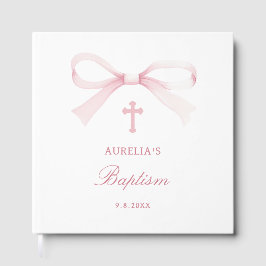 Livro De Visitas Elegant Watercolor Pink Bow Baptism