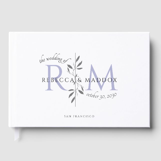 Livro De Visitas Elegant Wedding Lavender Botanical Monogram (Frente)