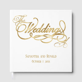Livro De Visitas Elegant White and Faux Gold Calligraphy Wedding