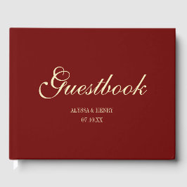 Livro De Visitas Elegant Wine Red Script Monogram Wedding