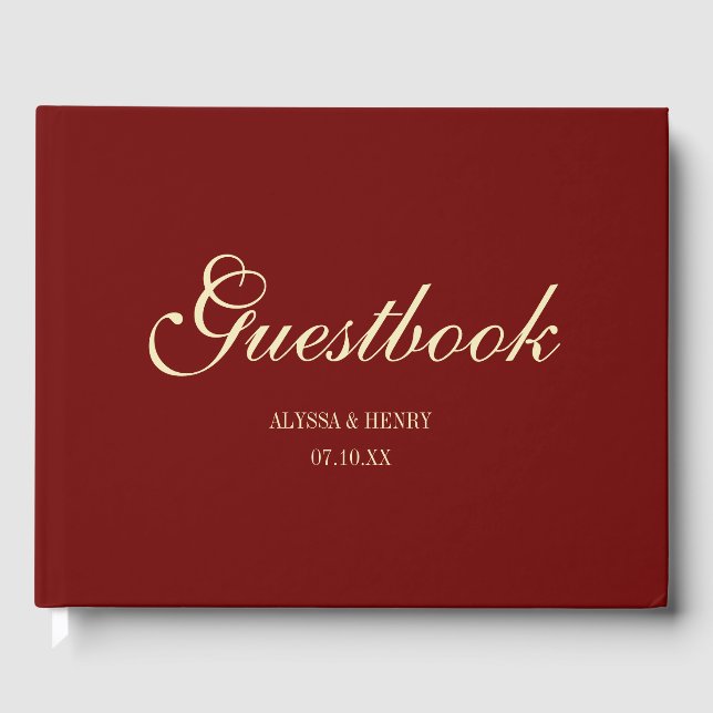 Livro De Visitas Elegant Wine Red Script Monogram Wedding (Frente)