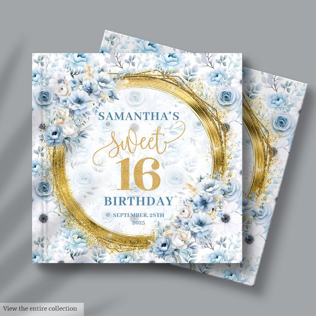 Livro De Visitas Elegante Azul Claro Doce Dezesseis Presente de Liv (Elegant Light Blue Sweet Sixteen Guest Book Glitter)