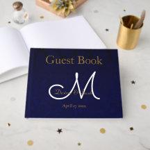 Elegante Azul Marinho Escuro Dourado Branco Monogr