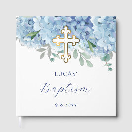 Livro De Visitas Elegante Blue Hydrangea Baptism