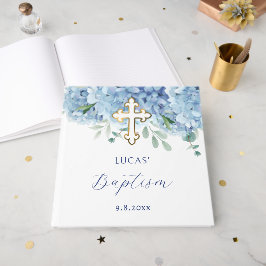 Livro De Visitas Elegante Blue Hydrangea Baptism