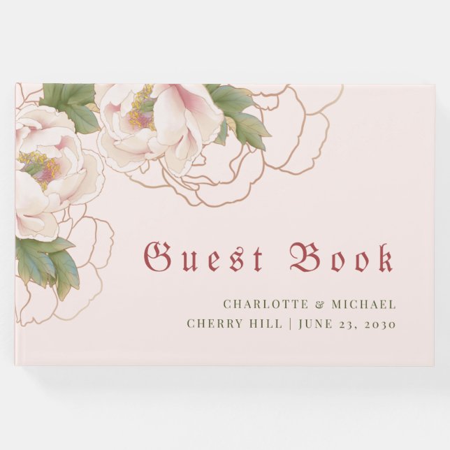 Livro De Visitas Elegante Blush Pink Peony Floral Guest Book (Frente)