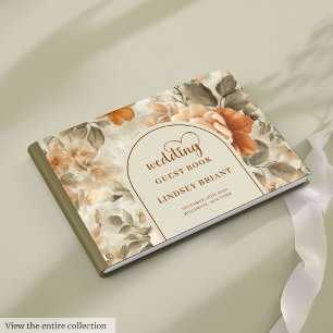 Livro De Visitas Elegante Boho Terracota Marfim Sage Floral Casamen