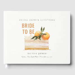 Livro De Visitas Elegante Bolo de Frutas Laranja Boho Charmoso Chá 