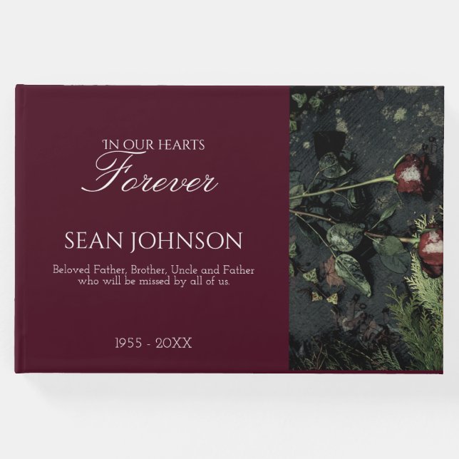 Livro De Visitas Elegante Borgonha para sempre em nosso Funeral (Frente)