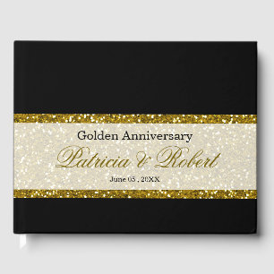 Livro De Visitas Elegante Brilho Preto e Dourado 50º Aniversário