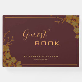 Livro De Visitas Elegante Burgundy e Dourado Guestbook Floral