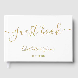 Livro De Visitas Elegante Casamento com Assinatura em Script Dourad