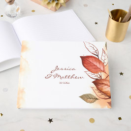 Livro De Visitas Elegante Casamento Floral em Aquarela de Outono 