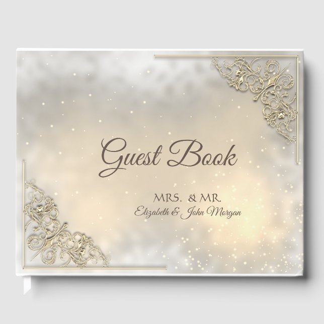 Livro De Visitas Elegante Casamento Ouro Chic (Frente)