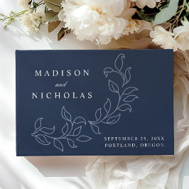 Livro De Visitas Elegante Cascata de Folhas Navy Foto Casamento