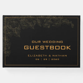 Livro De Visitas Elegante Citação de Casamento Preto Dourado Retrô