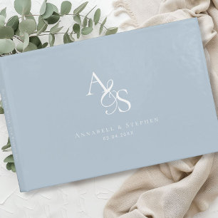 Livro De Visitas Elegante, Clássico, Monograma, Azul Pó, Casamento