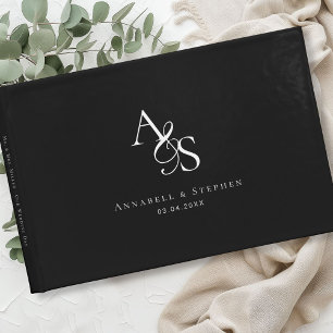 Livro De Visitas Elegante, Clássico, Monograma, Preto, Casamento