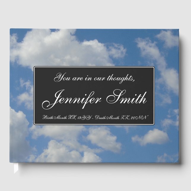 Livro De Visitas Elegante, Cloudy Blue Sky Sympathy Guestbook (Frente)