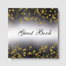 Livro de Visitas Elegante Confete Dourado em Preto