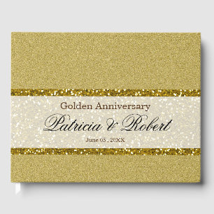 Livro De Visitas Elegante Dourado Glitter 50º Aniversário