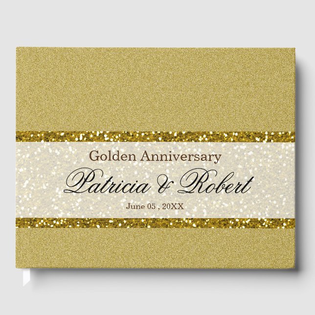 Livro De Visitas Elegante Dourado Glitter 50º Aniversário (Frente)