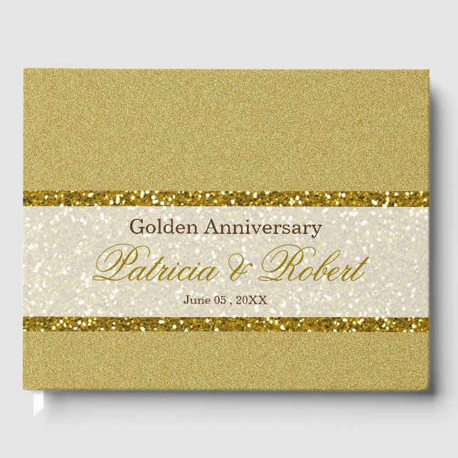 Livro De Visitas Elegante Dourado Glitter 50º Aniversário (Frente)