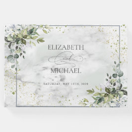 Livro De Visitas Elegante Dusty Blue Eucalyptus Greenery Marble