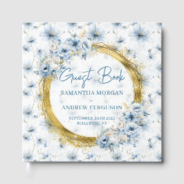 Livro De Visitas Elegante Dusty Blue Glitter Weding Guest Book