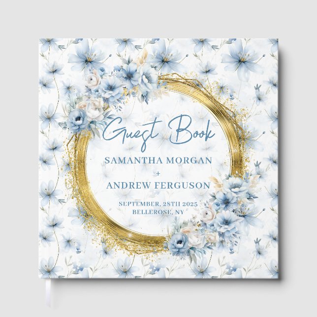 Livro De Visitas Elegante Dusty Blue Glitter Weding Guest Book (Frente)