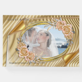 Livro De Visitas Elegante Elegante Dourado Efeito e Rosas
