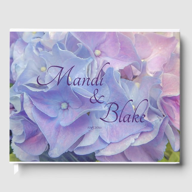 Livro De Visitas Elegante Floral Blue Lavanda Hydrangea Guest Book (Frente)