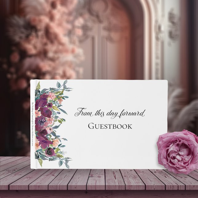 Livro De Visitas Elegante Floral | Casamento rosa púrpura (Criador carregado)