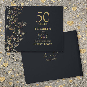 Livro De Visitas Elegante Floral Dourada 50º Aniversário de Casamen
