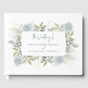 Livro De Visitas Elegante Floral Dusty Blue Rosa Greenery