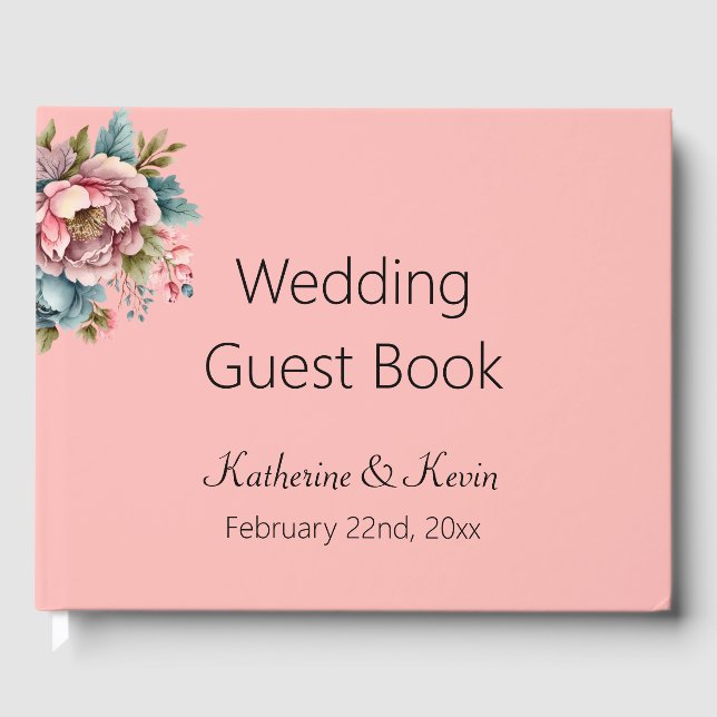 Livro De Visitas Elegante Floral Dusty Rosa Wedding (Frente)