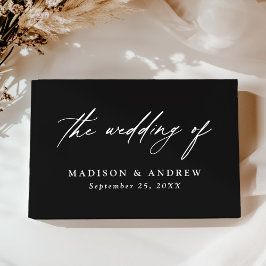 Livro De Visitas Elegante Foto de Casamento com Caligrafia em Preto
