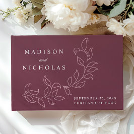 Livro De Visitas Elegante Foto de Folhas de Merlot em Cascata Casam